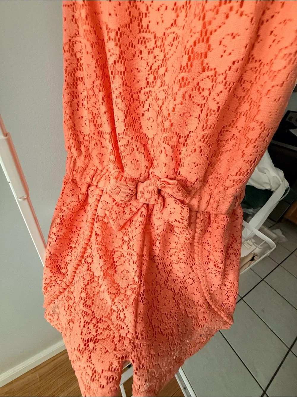 Cat & Jack Coral Lace Romper with Floral Embroidery